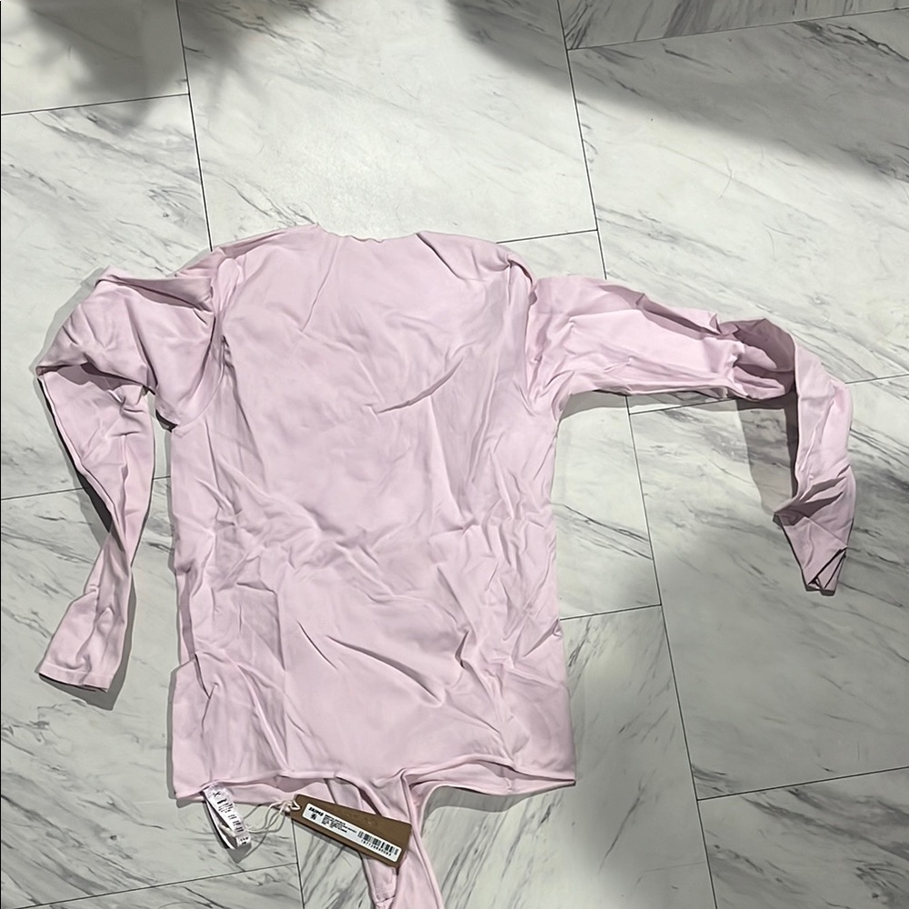 SKIMS Pink Long Sleeve Button Down Shirt with Tie Front